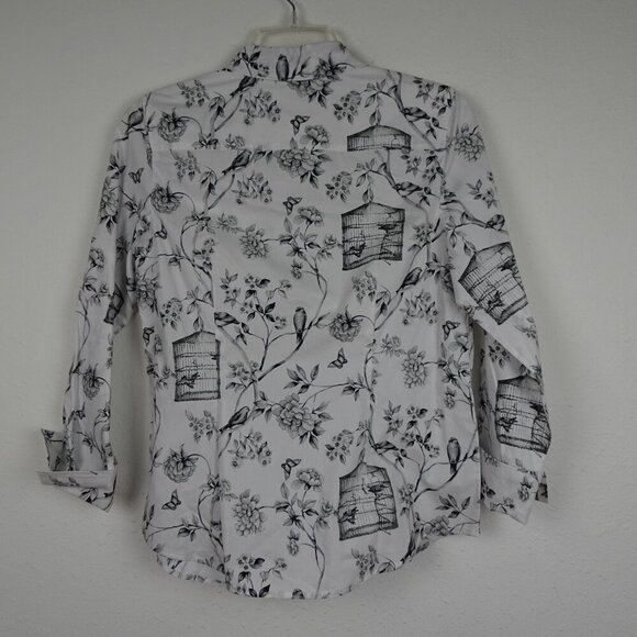 Talbots Birdcage Print Button Front Top Blouse Women's Petite Size SP Cotton - Picture 5 of 9